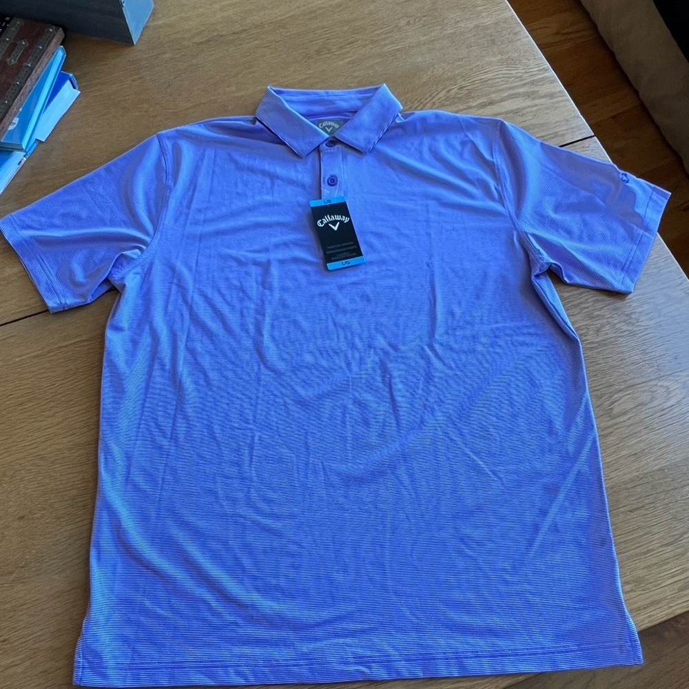Callaway Men's purple and white striped Polo Shirt